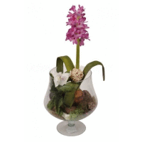 Jarná váza sklo, hyacint+sirôtka 15x40cm