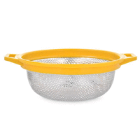 Cedník nerezový s dvoma úchytmi žltý 18cm DOMOTTI