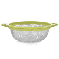 Cedník nerezový s dvoma úchytmi zelený 24cm DOMOTTI