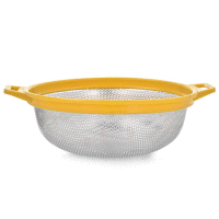 Cedník nerezový s dvoma úchytmi žltý 24cm DOMOTTI