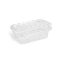 Miska (rPET) s viečkom hranatá priehľadná 750ml (50ks) GASTRO