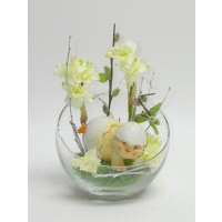 Jarná váza sklo, kuriatko+narcis 16x25cm