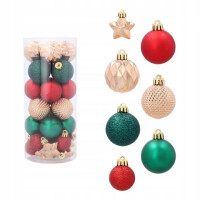 Súprava vianočných gúľ 3-4cm set 34ks červená/zlatá/zelená