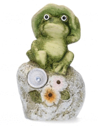 Záhradná figúrka - Žaba na kamene LED 8,5x7x14,2 cm